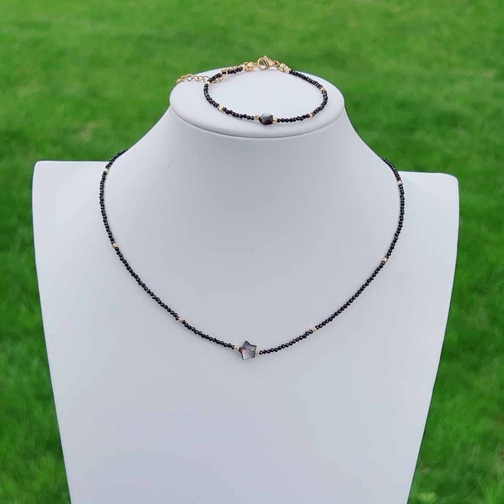 B9 Handmade Black Spinal MOP Star Necklace and Bracelet Set - Picture 1 of 5